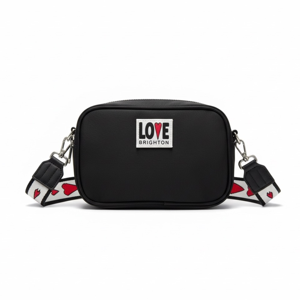 Brighton Black Crossbody Bag with Red Heart Accent Strap